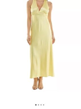 Emerald Sundae Lemon Satin Halter Maxi Dress